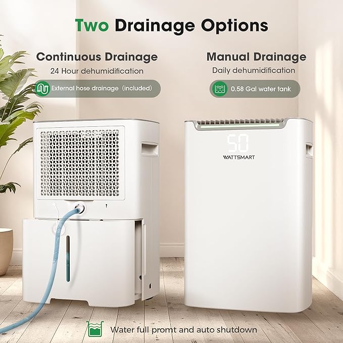 Dehumidifiers for Home with Drain Hose,75 OZ Water Tank, 4500 Sq.Ft 55 Pints Dehumidifiers for Basement, Bathroom, Bedroom, Three Modes, Smart Humidity Control, Dry Clothes, 24H Timer, White