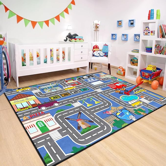Road Map Carpet for Kids - Kids Rugs for Playroom Car Rugs for Boys Toy Play Mats for Floor City Rug Play Mat, 2. 5x4 Feet