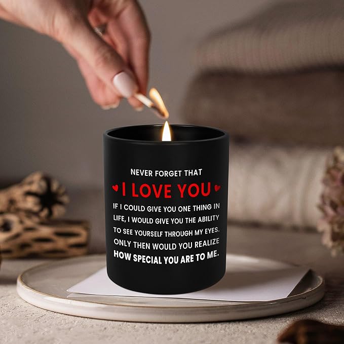 OASSIE Gifts for Her Him Women Men - I Love You Long Lasting Vanilla Lavender Scented Candle 10oz - Birthday Couple Gifts for Boyfriend Girlfriend Husband Wife