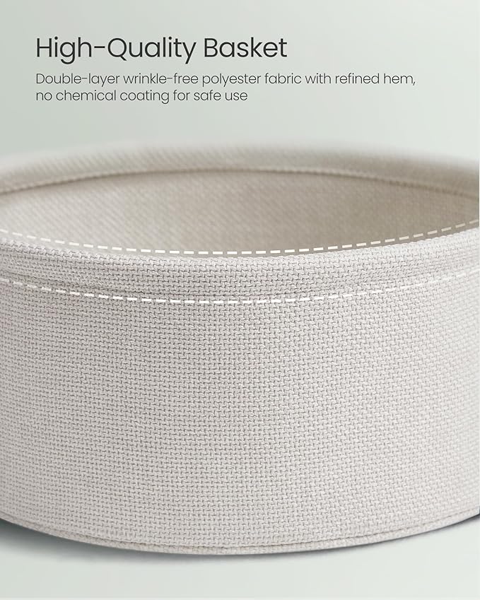 VASAGLE Small Round Side End Table, Modern Nightstand with Fabric Basket, Laurel Green and Cream White ULET223C69