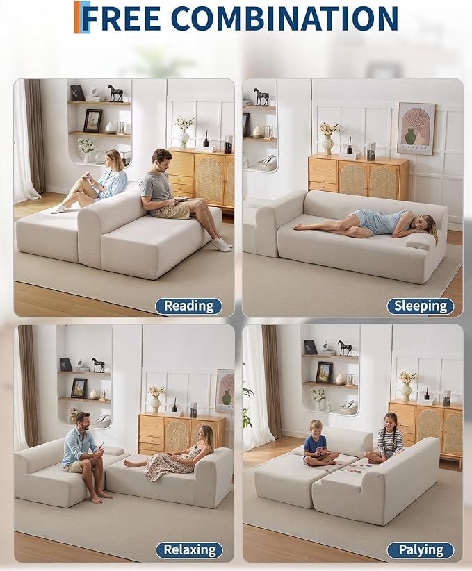 Garvee 107'' Modular Sectional Sofa, Left Facing Chaise L-Shaped Boneless Couch, Ultra Deep Seat Modern Sectional Sofa for Living Room, 5mm Wale Corduroy Fabric, Beige