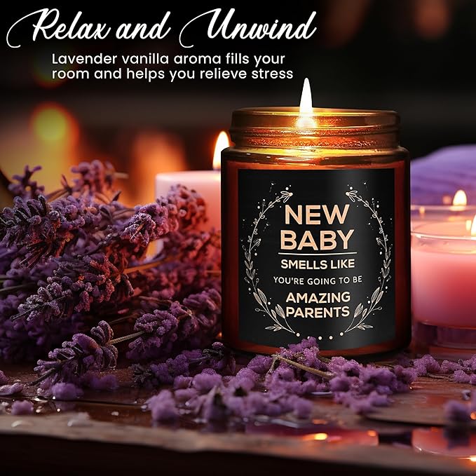 Gender Reveal Gift Candles - Relaxing Gifts for Expecting Mom & Dad - First Mothers Day, New Baby, Pregnancy Gifts - Lavender Vanilla Scented Natural Soy Wax Candle for Home, New Parents
