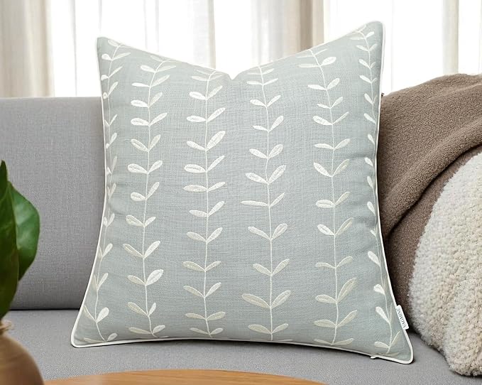 VAGMINE Embroidered Lollipop Pillow Cover - 18x18 Inches Square - 100% Cotton Robins Egg Decorative Cushion Cover - Elegant Stitch Detailing - Cozy Contemporary Accent for Couch, Chair, Bedroom