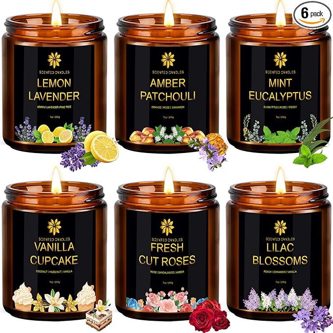 Scented Candles Set for Home, 6 Pack Scented Aromatherapy Candles for Women, 42.3 Oz 300 Hours Burning, Soy Wax Candle Gift Set with Lemon Lavender, Idea for Birthday, Anniversary, Mother's Day