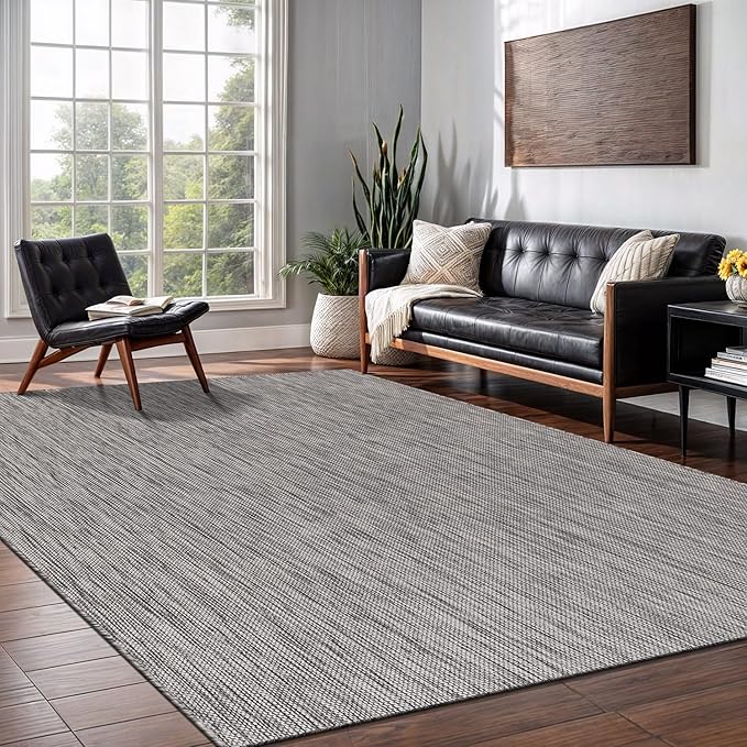 Washable Indoor Outdoor Rug 9x12 Weather Resistant Area Rugs Modern Solid for Porch Deck Balcony Backyard Patio Outside Carpet (9 X 12 Silver Grey)