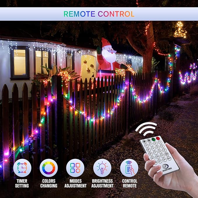 JMEXSUSS 500 LED Color Changing String Lights, 163FT White & Multicolor Christmas String Lights with Remote, Outdoor Christmas Lights Plug in for Tree House Indoor Outdoor Xmas Decor