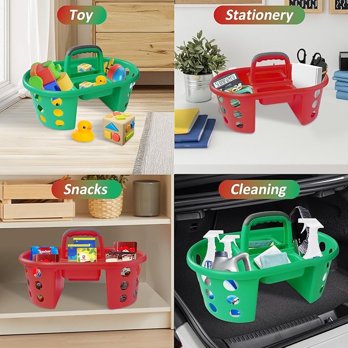 Large Shower Caddy Portable 2PC - Made in USA Plastic Jumbo Size Dorm Storage Candy Tote with Handle Shower Organizer for Bathroom, Pantry, Kitchen, College Dorm, Green/Red