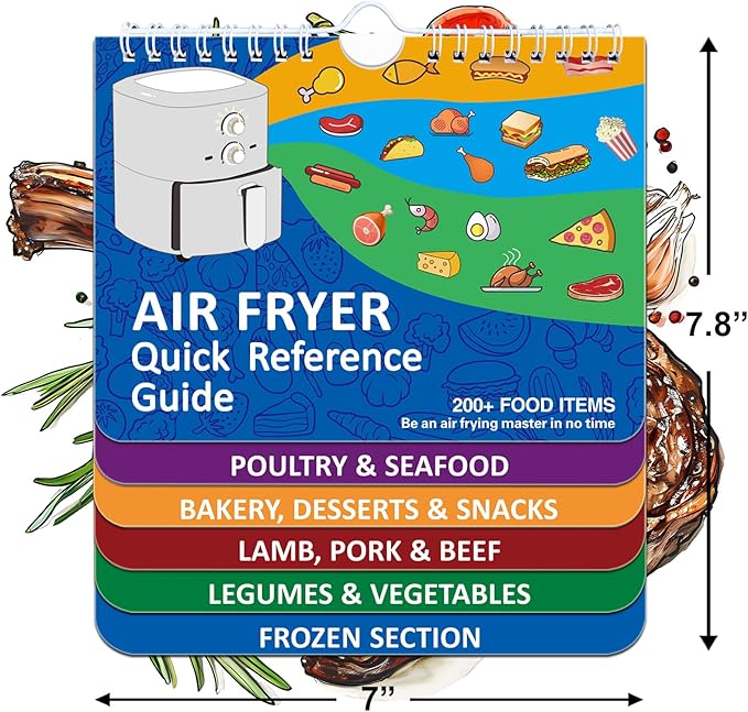 TZARROT Air Fryer Magnetic Cheat Sheet Set, Over 200 Foods Air Fryer Cooking Guide Flip Chart Magnetic, Air Fryer Accessories Cooking Time Charts and Recipe Booklet