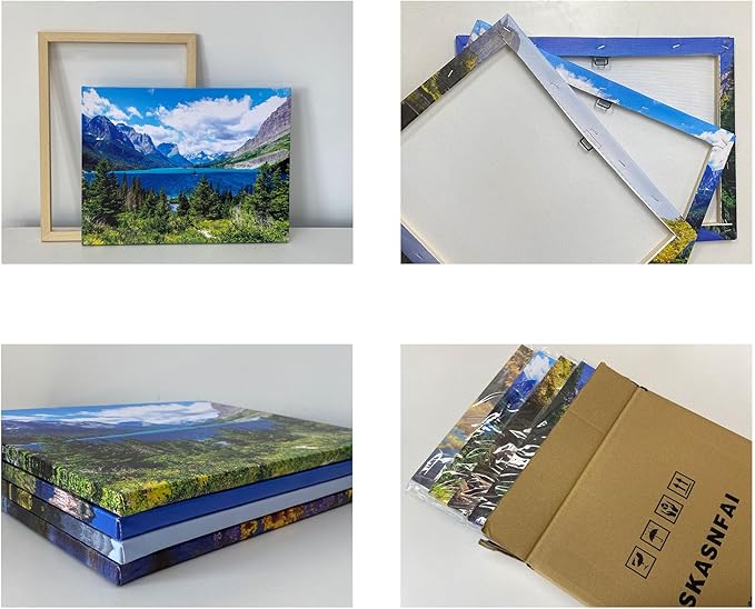 SKASNFAI Glacier National Park Wall Art Lake Mountains Pictures Framed Canvas Prints Artwork for Living room Bedroom Office Ready to Hang (16x24 inch)