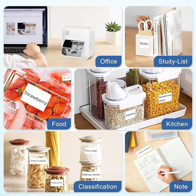 Label Maker Machine with Tape - Thermal Label Printer Bluetooth Label Maker Machine, Mini Printer Sticker Maker for Home, Kitchen, School, Office Organization (White)