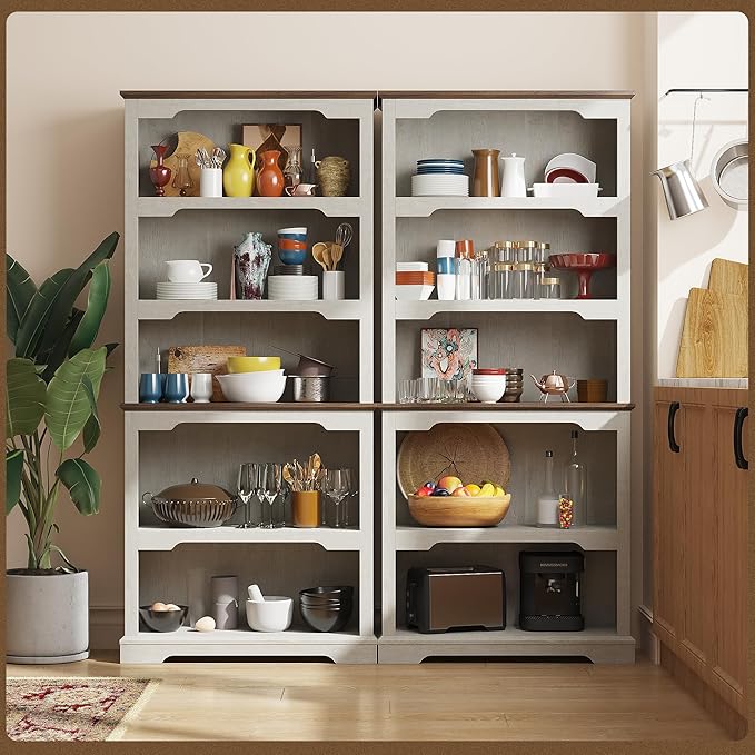 Tall Bookcase, 70 inch Height, 5-Tier Open Storage Shelf, 31.5 in Wide Standing Bookshelves for Home, Office, Bedroom, School, Library, 31.5W * 11.81D *70H (White Espresso, Open Storage)