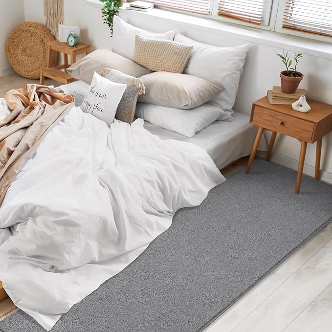 Soft 2x8 Runner Rugs for Bedroom Hallway, Non Slip Long Runners for Kitchen Laundry Dorm Washable, Modern Low Pile Area Rugs for Boys Men, Grey