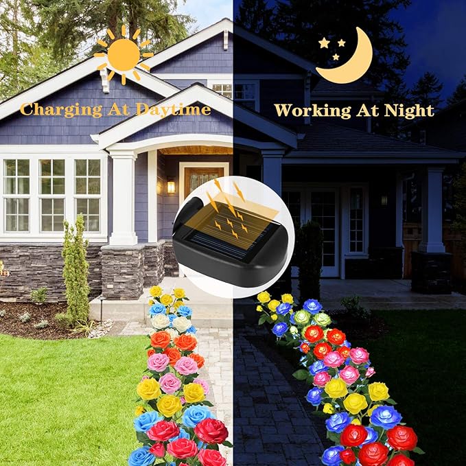TYNLED Outdoor Solar Garden Stake Lights,Upgraded LED Solar Powered Light with 6 Rose Flowers, Waterproof Solar Decorative Lights for Patio Pathway Courtyard Garden Lawn