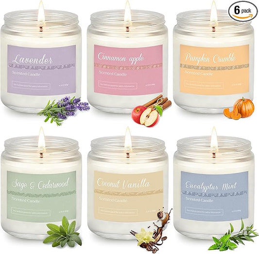 6 Pack Candles for Home Scented, Candle Gift Set for Women Men,Fall Scented Candle Natural Soy Candles for Autumn Home Deco, Pumpkin Candle, Relaxing, SPA, Holiday Gift