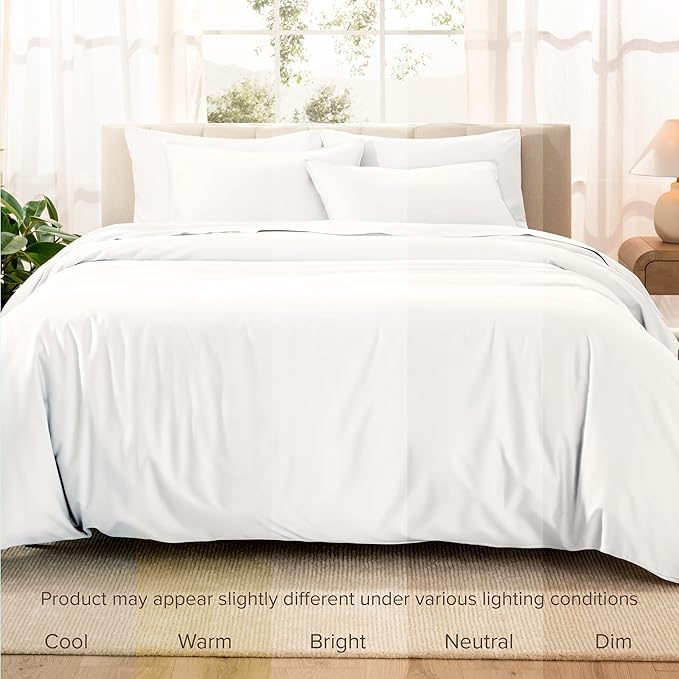 Bare Home 100% Organic Cotton Sateen Duvet Cover Set - Full/Queen Size - 400 Thread Count - Smooth Sateen Weave - Warm & Luxurious - Duvet Cover (Full/Queen, White)