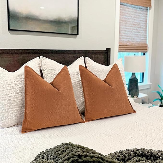 ZWJD Orange Pillow Covers 22x22 Set of 2 Chenille Throw Pillow Covers with Elegant Design Soft and Luxurious Decorative Throw Pillows for Couch, Bed, and Home Decor