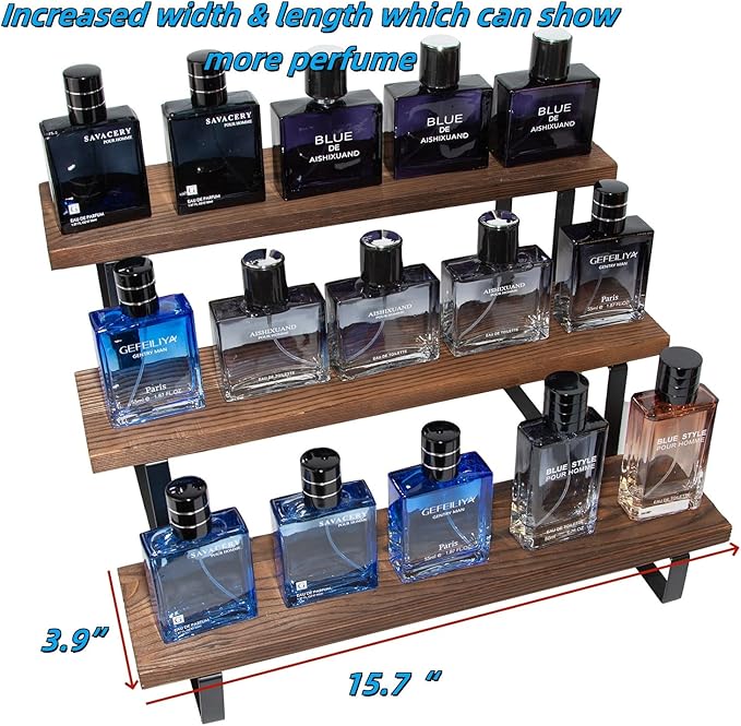 Wooden Cologne Organizer Stand Display Riser Stand Tiered Perfume 3 Tier Organizer Rustic Display Shelf for Cupcake Candle Fragrance Crystal Stone Succulent plant Small ornament