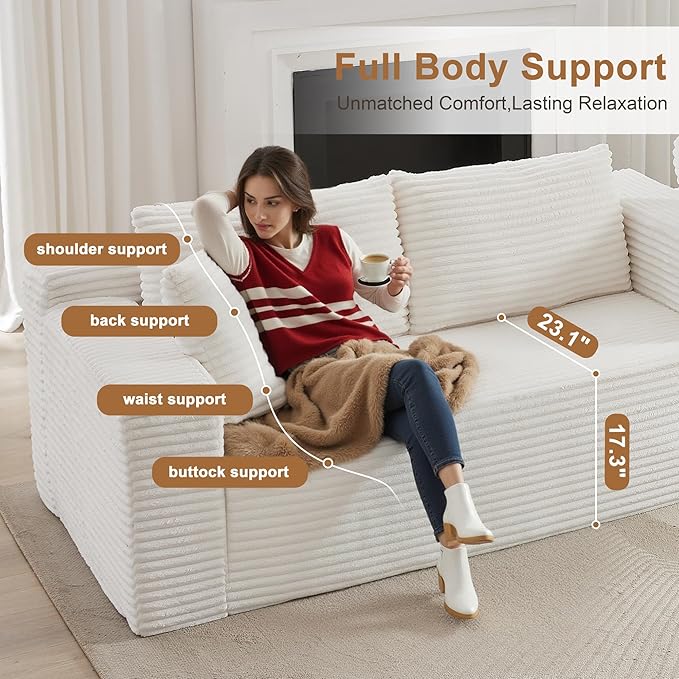 105''Sectional Cloud Couch with L Shaped Chaise,Modern Modular Sectional Sofa,Comfy Sectional Couches for Living Room,Bedroom,Apartment (White, Right Facing Chaise)