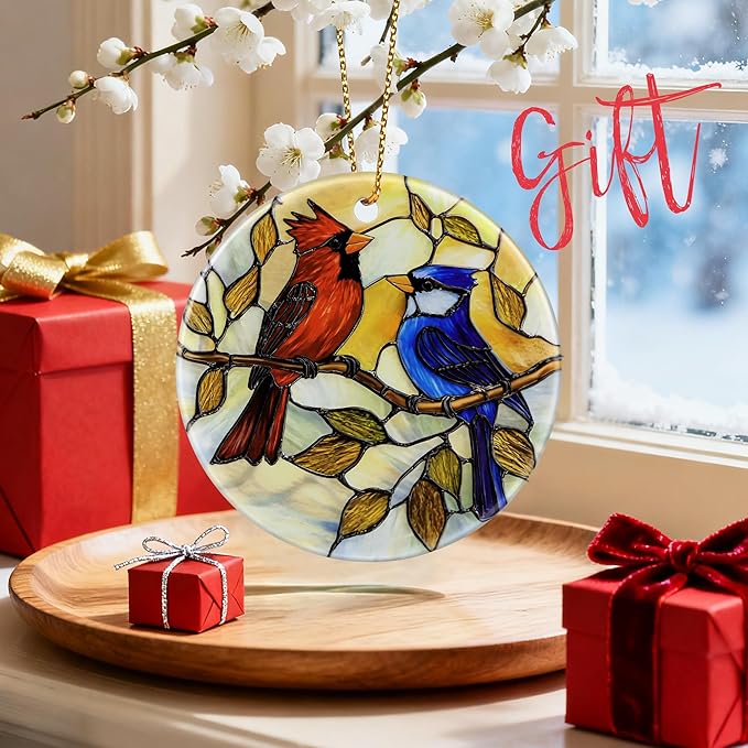 Cardinal & Blue Jay Ornament, Christmas Ornaments, Christmas Decorations, Holiday Decor Gifts for Family, Friends & Bird Lovers, Gift Exchange & Gift Idea, Giftbox Included