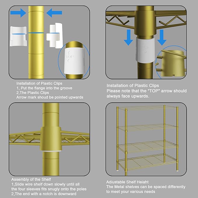 XIOFIO 6 Tiers Heavy Duty Garment Rack,Clothing Storage Organizer, Metal Clothing Rack,Clothing Rack with Hanging Rod,Adjustable Shelf and Fixed Baskets,60.7"L x 15.7"W x 70.5"H Max Load 720LBS,Gold