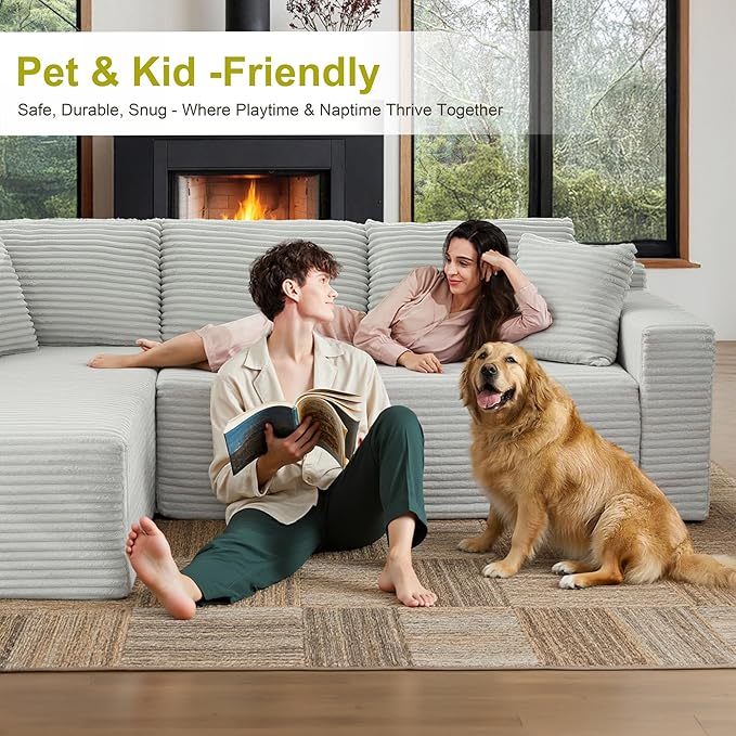 104''Sectional Cloud Couch with L Shaped Chaise,Modern Modular Sectional Sofa,Boneless Couch with Deep Seat,Comfy Couches for Living Room (Light Grey, Left Facing Chaise)