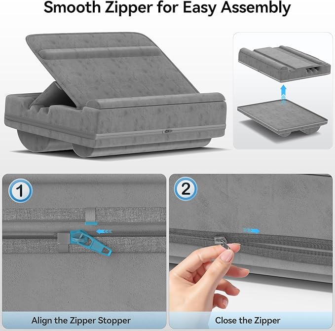 Laptop Lap Desk with Cushion, Adjustable Lap Desk Pillow with Storage, Portable Lap Table for Adults Student, Laptop Stand for Bed Office College Dorm Home Room Couch, Fits Up to 14.9" PC Tablet, Gray
