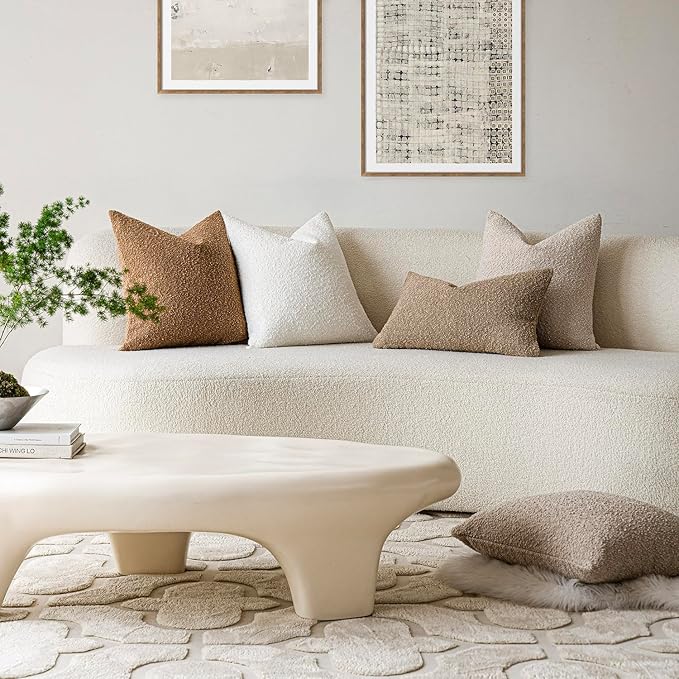 Foindtower Set of 2, Decorative Textured Boucle Throw Pillow Covers Accent Solid Pillow Cases Neutral Soft Cozy Couch Cushion Case for Chair Sofa Bedroom Living Room Home Decor 26 x 26 Inch White