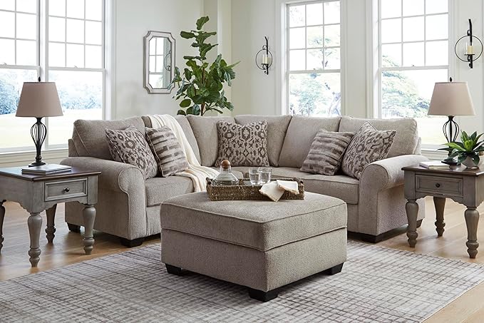 Signature Design by Ashley Claireah Casual L-Shaped 2-Piece Sectional with Loose Seat Cushions and 5 Accent Pillows, Beige