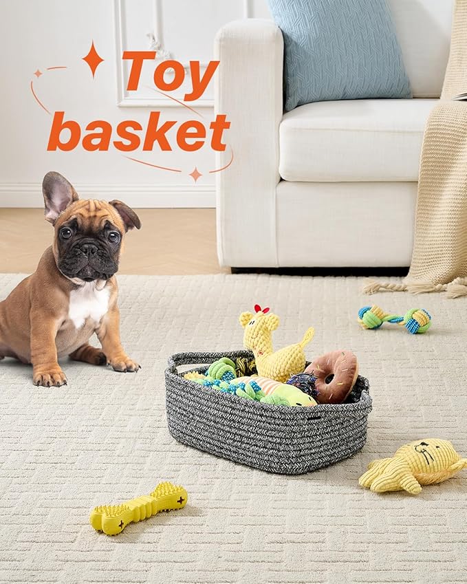 KALLAX Small Woven Basket, 12 x 8 x 4.5 Inches, Small Storage Baskets for Organizing, Gift Baskets Empty, Cute Rope Shelf Closet Storage Bins for Shelves, Dog Toy Basket, Mixed Black