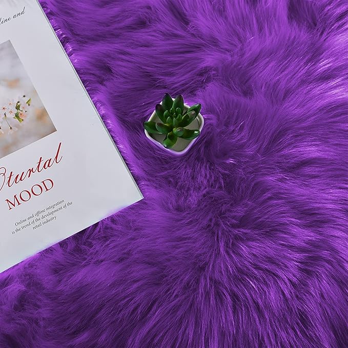 Latepis Runner 2x6 Purple Sheepskin Throw Rugs Washable Faux Fur Rug Shag Fluffy Carpet for Living Room Playroom Sofa Bedside Rugs Room Decor Sheepskin