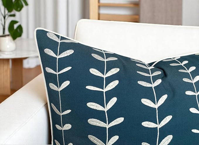 VAGMINE Embroidered Lollipop Pillow Cover - 20x20 Inches Square - 100% Cotton Teal Decorative Cushion Cover - Subtle Modern Pattern - Vibrant Accent for Sofa, Bed, Chair, Living Room