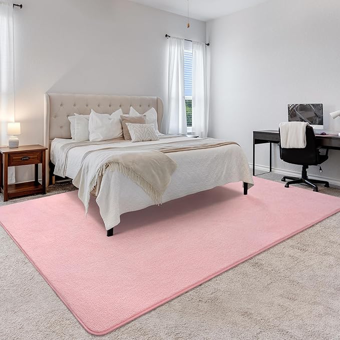 Soft Rugs for Living Room 5x7 Pink, Minimalist Area Rug for Bedroom Nursery Dining Table Dorm, Throw Rugs for Girls Kids Room Indoor Floor Carpets