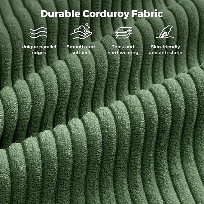 Vesgantti 97" Modular Sectional Sofa Green, L-Shaped Couch with Movable Ottoman, Comfy Corduroy Couch with Spring Cushion, Modular Sofa with Deep Seat for Living Room, Bedroom and Apartment