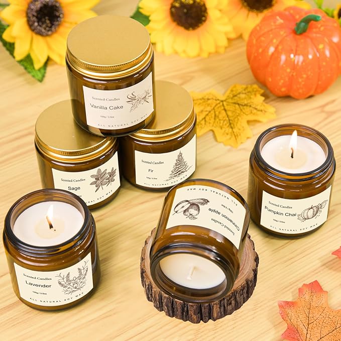 Fall Candles Gift Set,6 Pack Scented Candles for Home, Aromatherapy Gifts for Women Men, Fall Winter Holiday Natural Soy Candles Set for Birthday, Mother's Valentines Day Gifts for Her