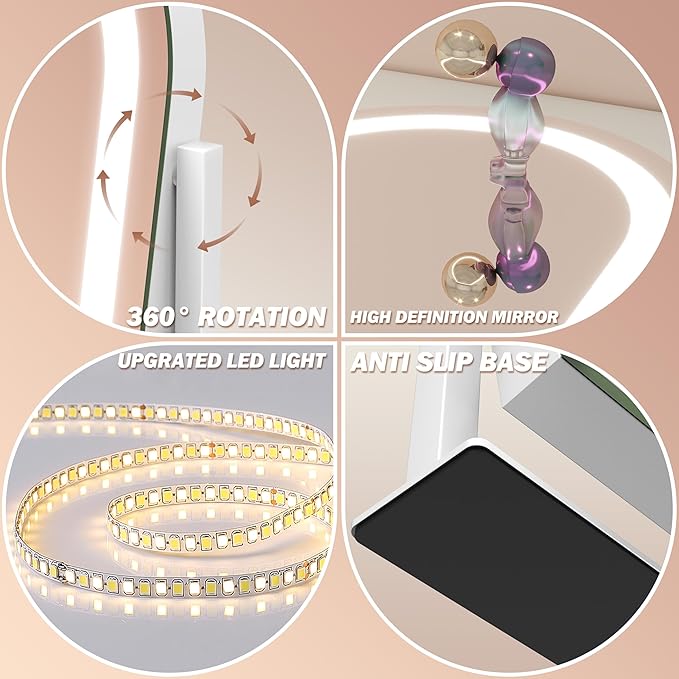 FENNIO Vanity Mirror with Lights 15"x13" Makeup Mirror with Lights, Lighted Makeup Mirror Touch Screen with 3-Color Lighting, 10X Magnification, Dimmable, for Vanity Desk Tabletop(White)