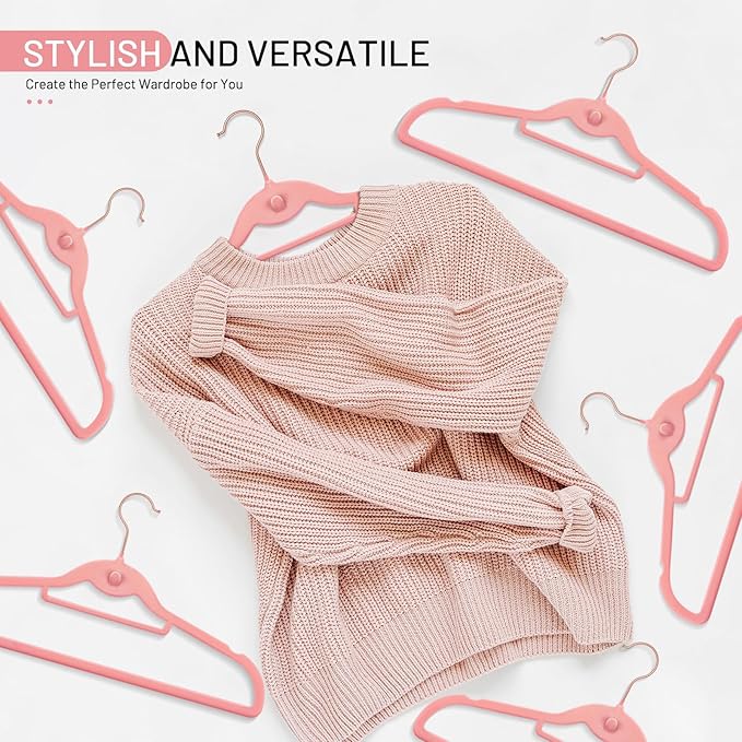 Velvet Hangers 30 Pack, STOPKLAS Pink Clothes Hangers Non Slip Felt Hangers with 360° Swivel Hook, Thin Hanger Space Saving, Heavy Duty Closet Hanger for Clothes, Coats, Suits, Dress, Pants