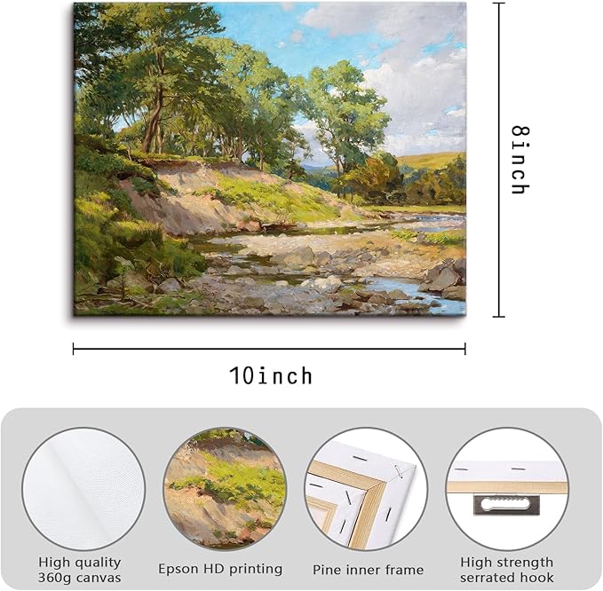 VGICH Canvas Wall Art, Nature Landscape River Stream Scene Rustic Art Print for Living Room, Bedroom, Farmhouse, 8x10 Inches