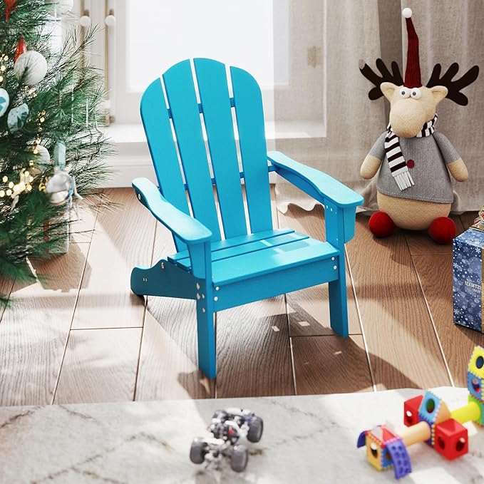 Giantex HDPE Kids Adirondack Chair - All-Weather Lawn Toddler Chair with Ergonomic Design, Children’s Outdoor Chair for Toddlers Ages 3-8, Kid’s Patio Furniture for Deck, Garden (4, Turquoise)