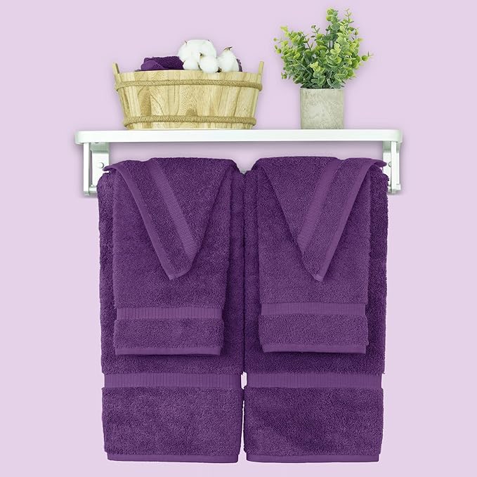 Chakir Turkish Linens 100% Cotton Premium Turkish Towels for Bathroom, 2 Large Bath Towels, 2 Hand Towels, 2 Washcloths (6-Piece Towel Set, Eggplant)