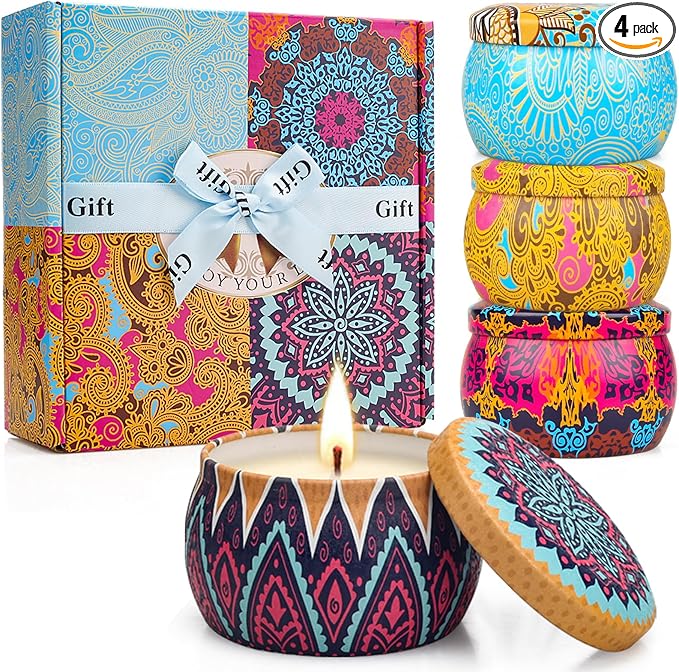 Scented Candles Gifts Set for Women, Aromatherapy Candles for Home Scented, Upgraded Large Tin of Soy Candle Lavender Candle Birthday Gifts for Women Mom Bath Spa Meditation Valentine Gifts Candles