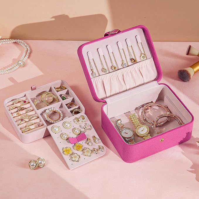 Homde Jewelry Box Small for Women: Ring Earring Organizer Storage for Dresser - Necklace Bracelets Holder with Multi Compartments(Pink)