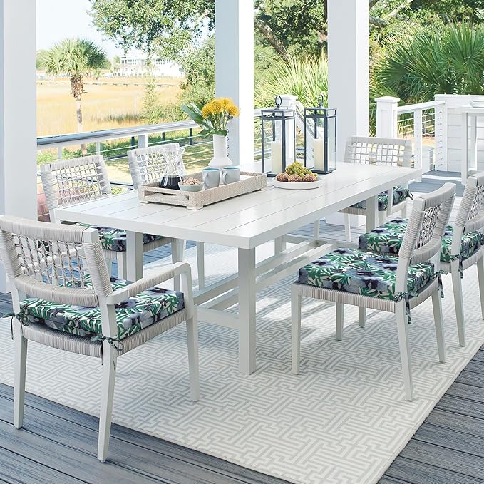 Set of 2 Outdoor Square Chair Cushions 18.5"x16"x2" for Patio, Water Resistant Patio Dining Seat Pads Replacement for Kitchen Garden and Outdoor Furniture Decoration - Blue Salmone Tropical