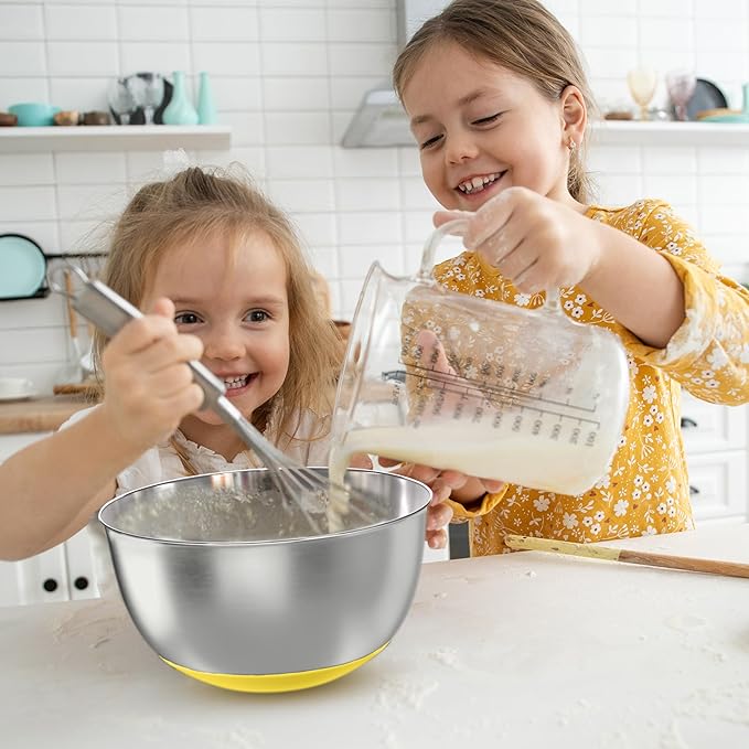 Stainless Steel Mixing Bowls with Lids – Set of 5 Large Nesting Metal Bowls for Kitchen, Baking, Cooking, Food Prep & Storage, Non-Slip Base, Dishwasher Safe,Yellow