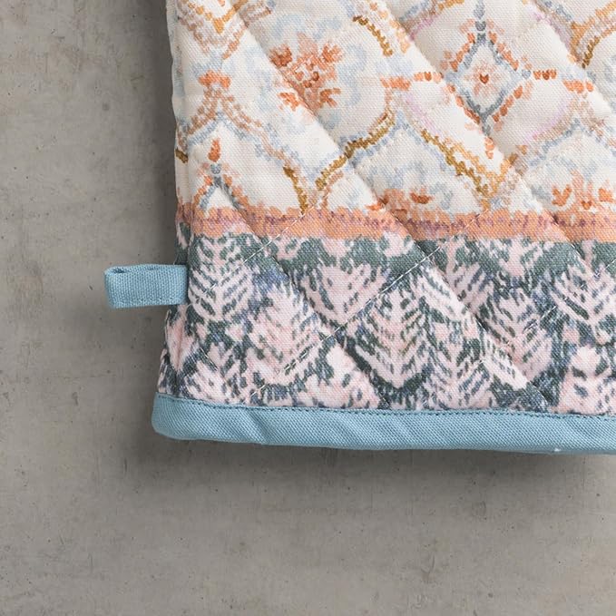 Maison d' Hermine 100% Cotton Oven Mitt & Pot Holder Set (7.5"x13" & 8"x8") Heat Resistant BBQ Cooking Gloves with Loop for Thanksgiving Christmas Decorations Handling Hot Pans (Fair Isle)