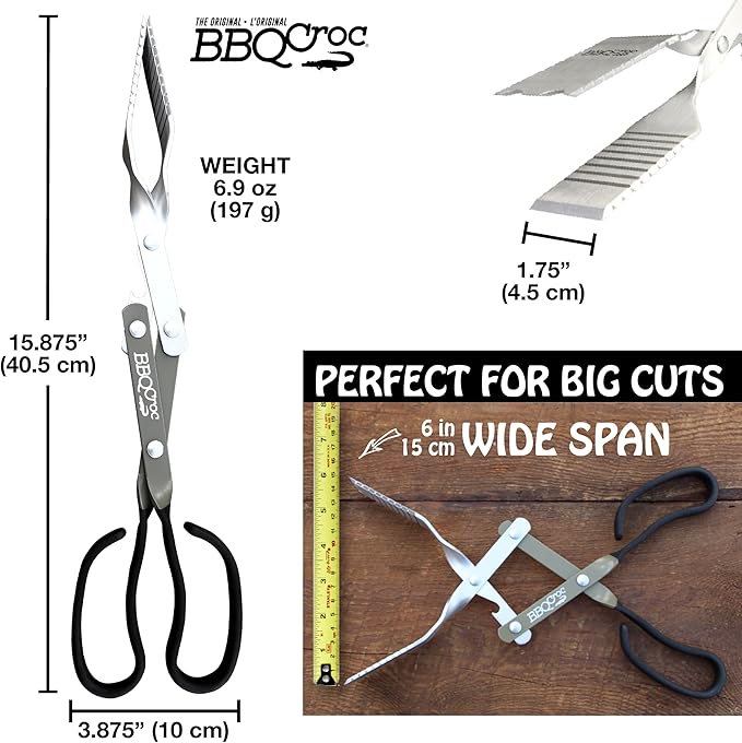 BBQ Croc 3 in 1 Barbecue Tool 15-inch - Extra Light Tongs, Spatula and Grill Scraper (Green)