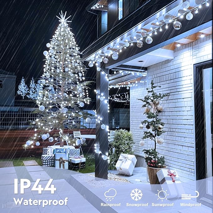 JMEXSUSS 132 ft 400 LED White Christmas Lights Indoor Outdoor Waterproof, 8 Modes White String Lights Plug in with Remote, Christmas String Light for Outside Tree Party Patio Bedroom Classroom Decor