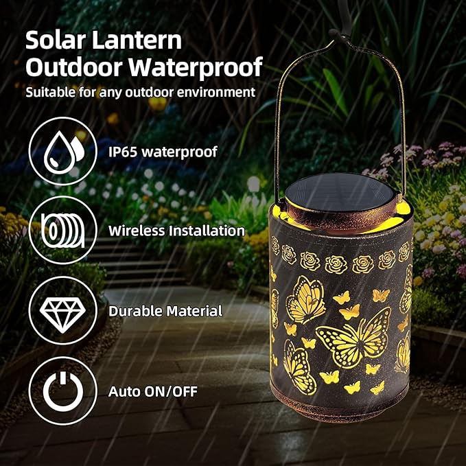 Upgraded Butterfly Solar Lights for Outside Garden Decor, Hanging Solar Lanterns Outdoor Waterproof Metal Butterfly Decorations for Patio, Yard, Pathway, Porch, Birthday Gifts for Women