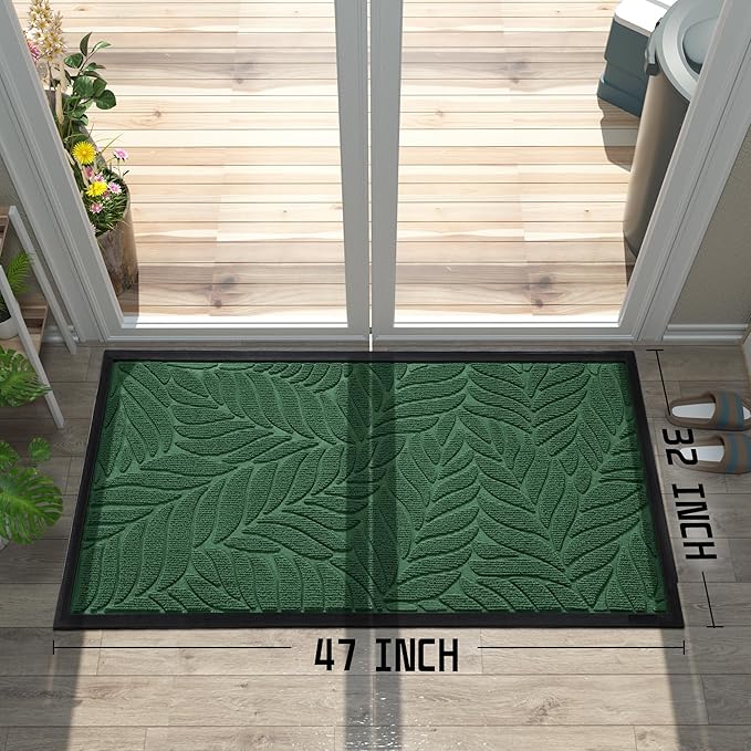 Yimobra Front Door Mat Outdoor Indoor, 47x32 All-Season Waterproof Welcome Mat, All-Weather Outside Entrance Mat, Non-Slip Patio Porch Doormat, Low Profile, Fade Resistant, Green