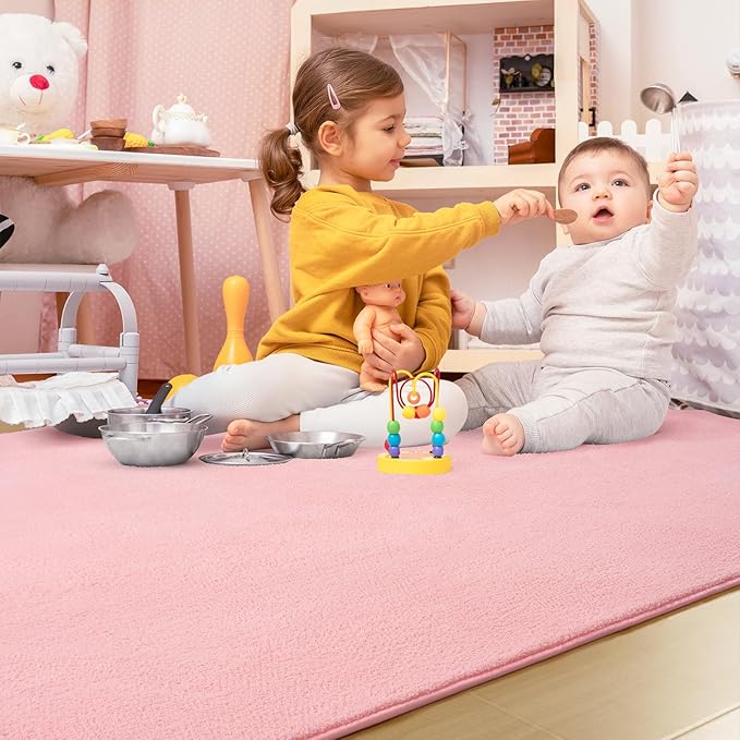 Soft Rugs for Living Room 5x7 Pink, Minimalist Area Rug for Bedroom Nursery Dining Table Dorm, Throw Rugs for Girls Kids Room Indoor Floor Carpets
