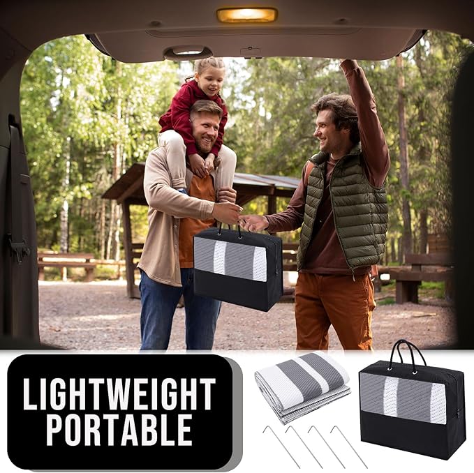 OLANLY Outdoor Rug 6x9 ft Waterproof, Reversible Outdoor Plastic Straw Rug, RV Mat, Indoor Outdoor Carpet Clearance for Patio, Camping, Balcony, Deck, Backyard, Grey & White